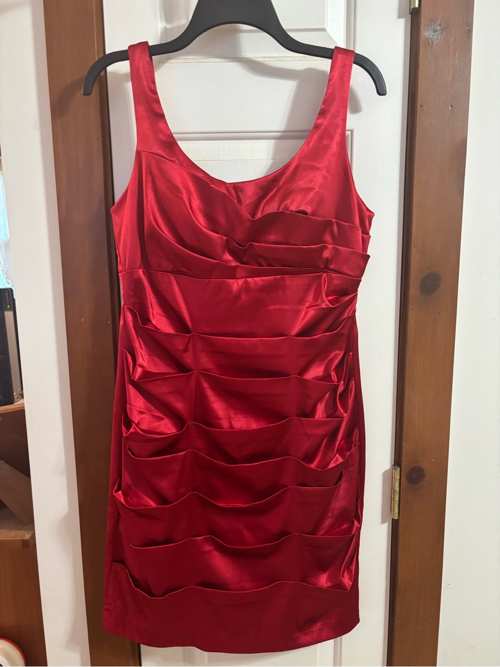 Bisou Bisou Red Satin Tiered Mini Dress